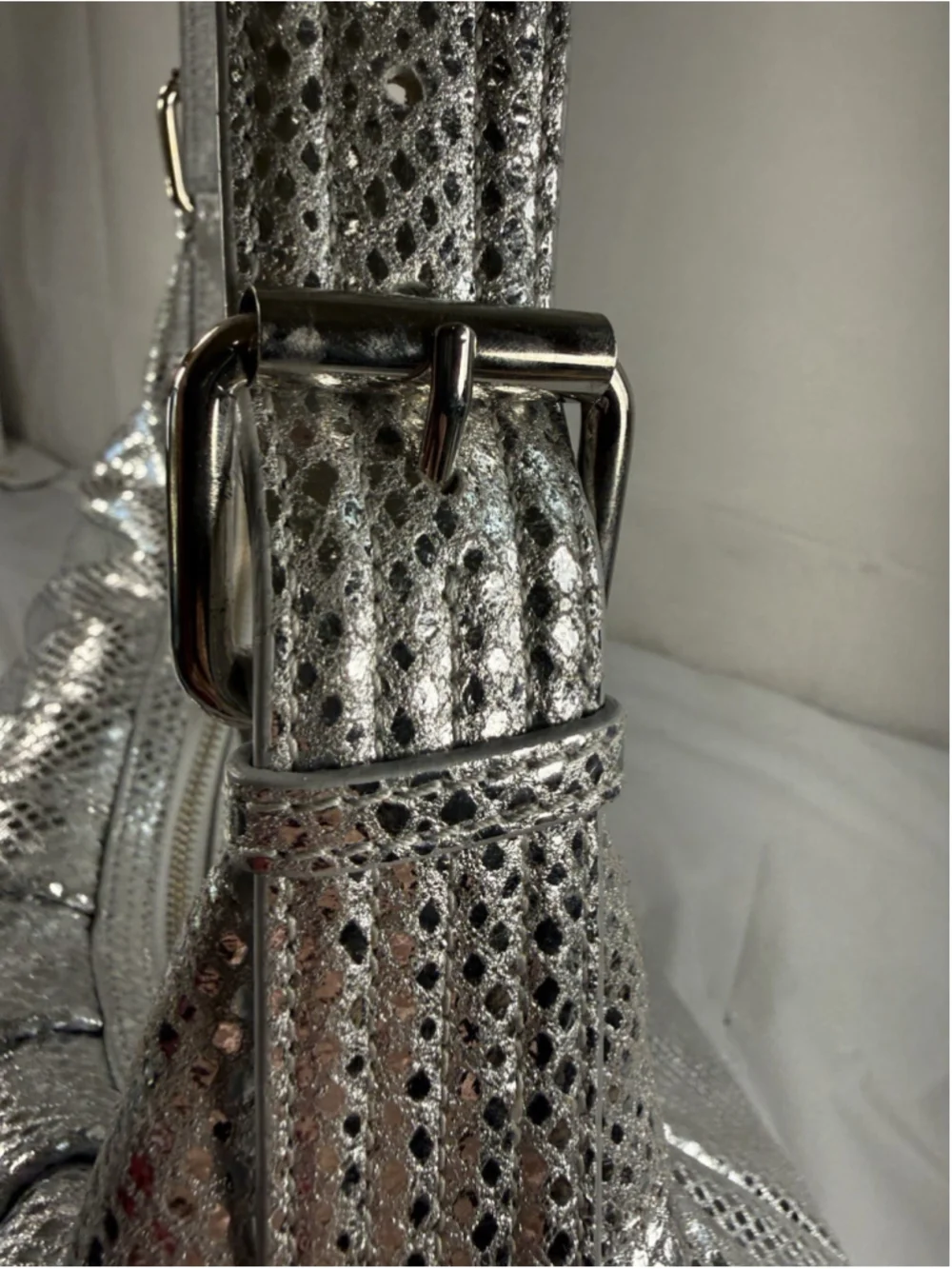 Calvin Klein Silver Shoulder Bag Leather Purse Hobo Snake Print
